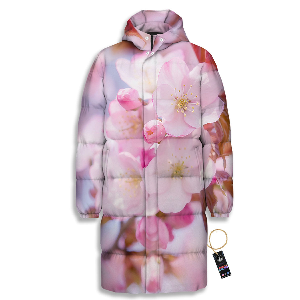 Cherry Blossom Sakura Flower Print Long Down Jacket-grizzshop