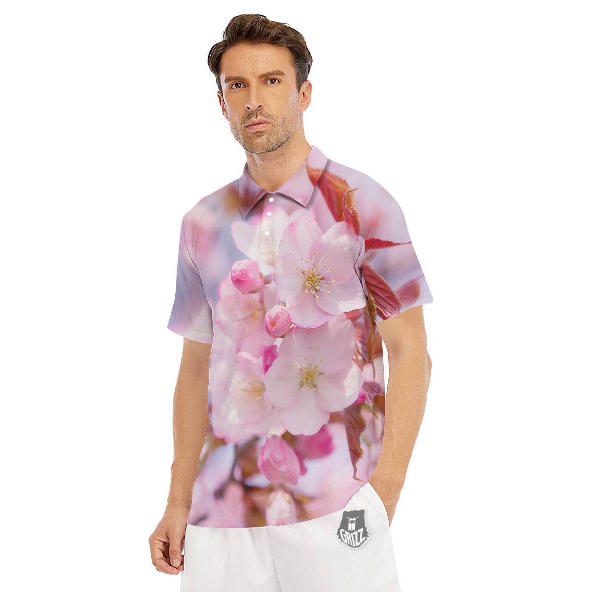 Cherry Blossom Sakura Flower Print Men's Golf Shirts-grizzshop