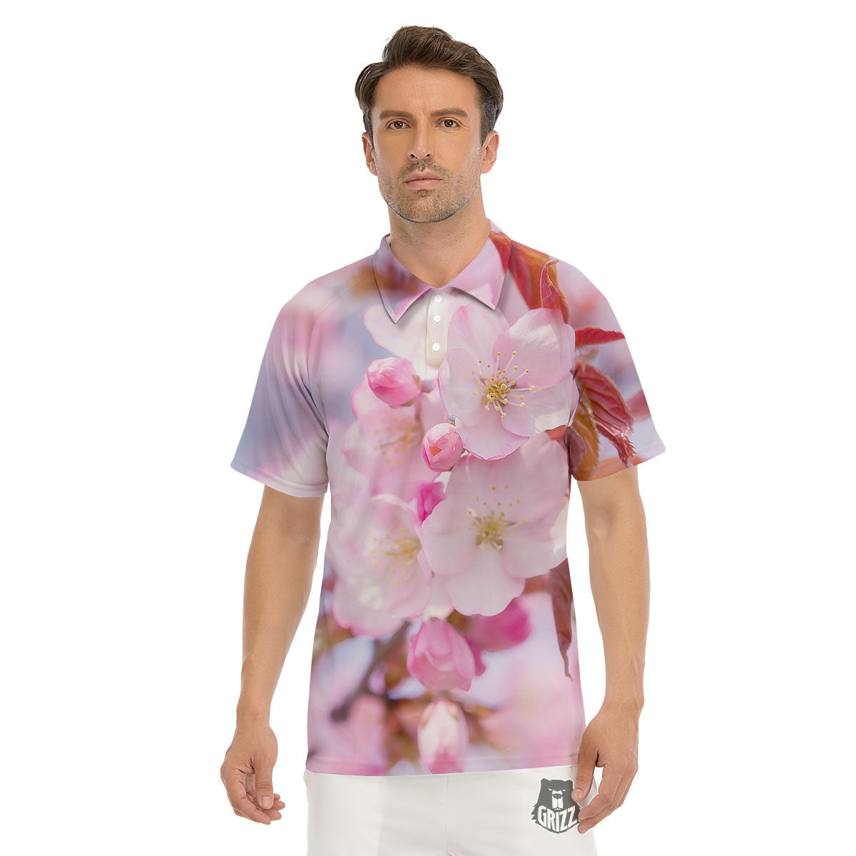 Cherry Blossom Sakura Flower Print Men's Golf Shirts-grizzshop