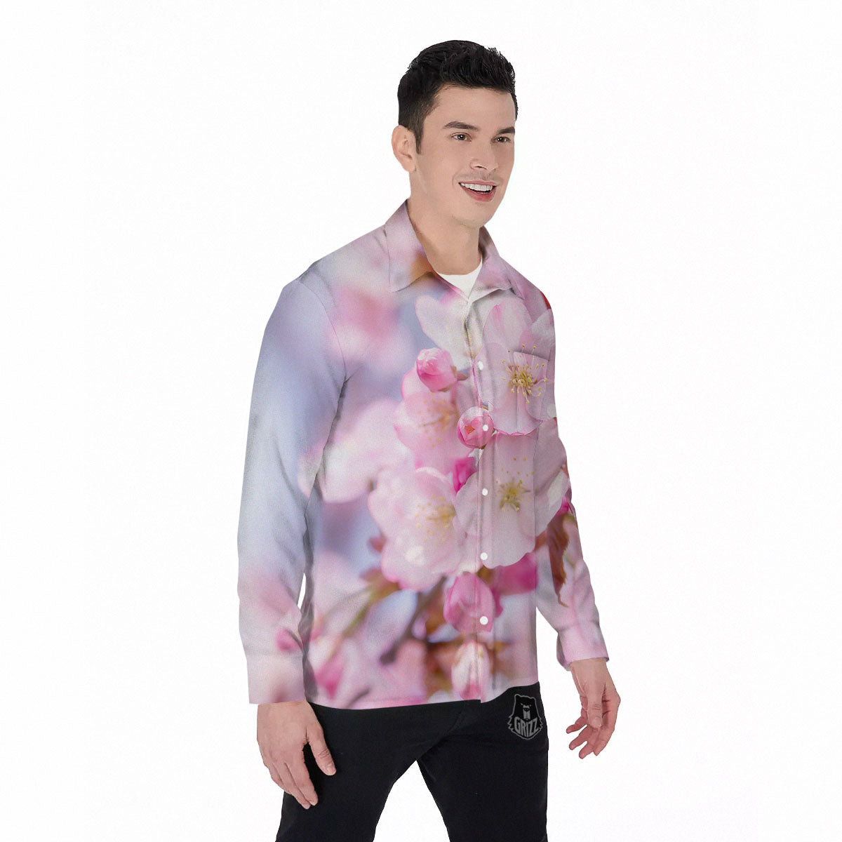Cherry Blossom Sakura Flower Print Men's Long Sleeve Shirts-grizzshop