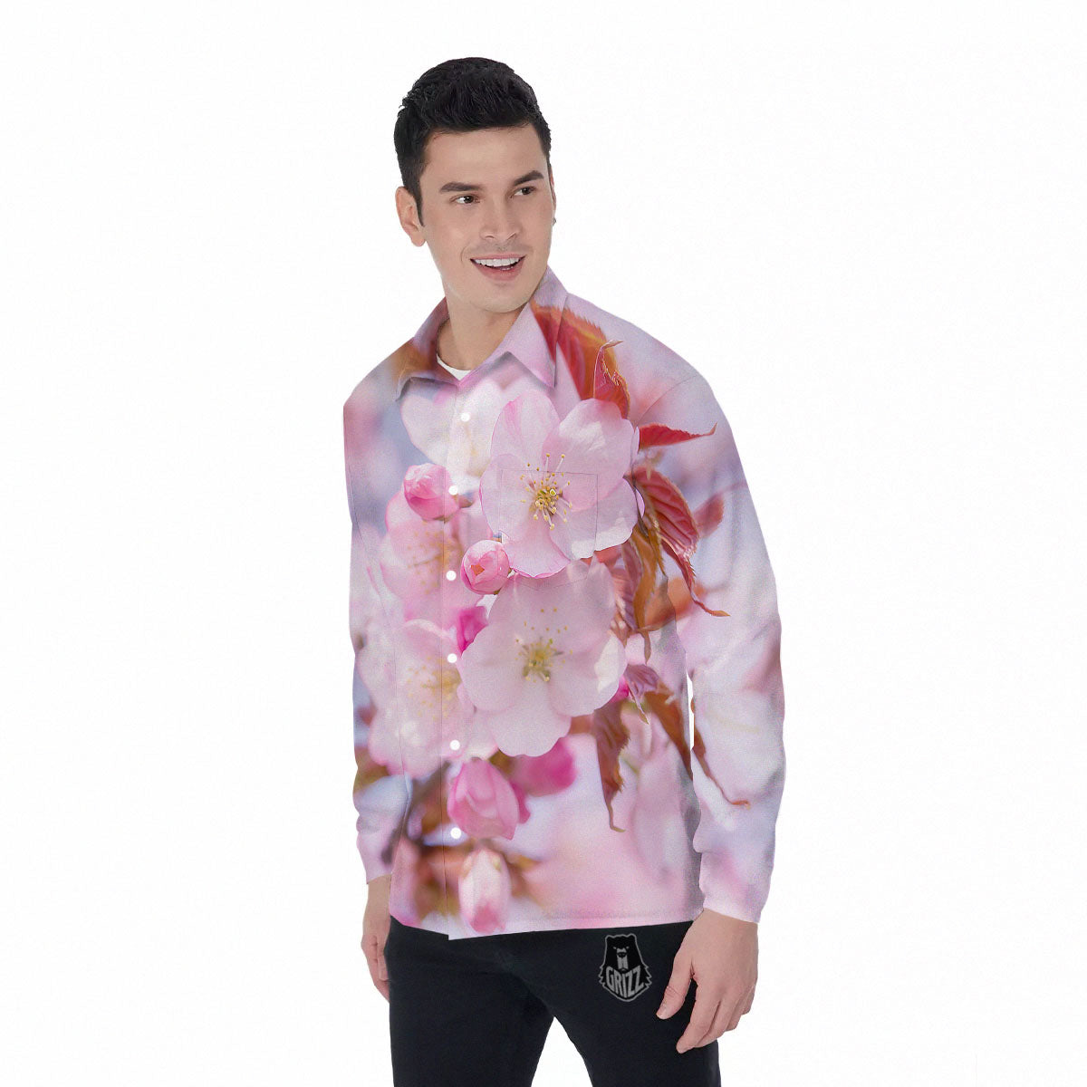Cherry Blossom Sakura Flower Print Men's Long Sleeve Shirts-grizzshop