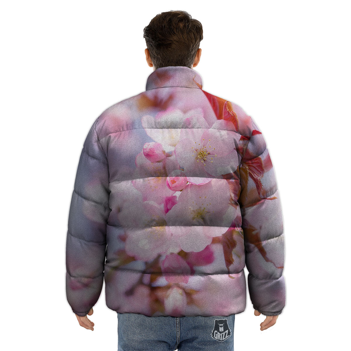 Cherry Blossom Sakura Flower Print Puffer Jacket-grizzshop