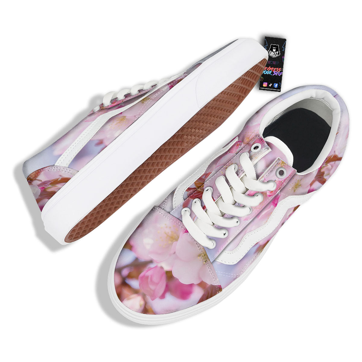 Cherry Blossom Sakura Flower Print Skate Shoes-grizzshop