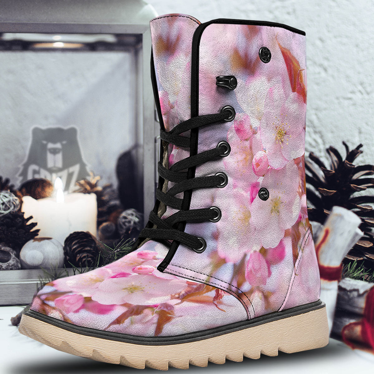 Cherry Blossom Sakura Flower Print Snow Boots-grizzshop