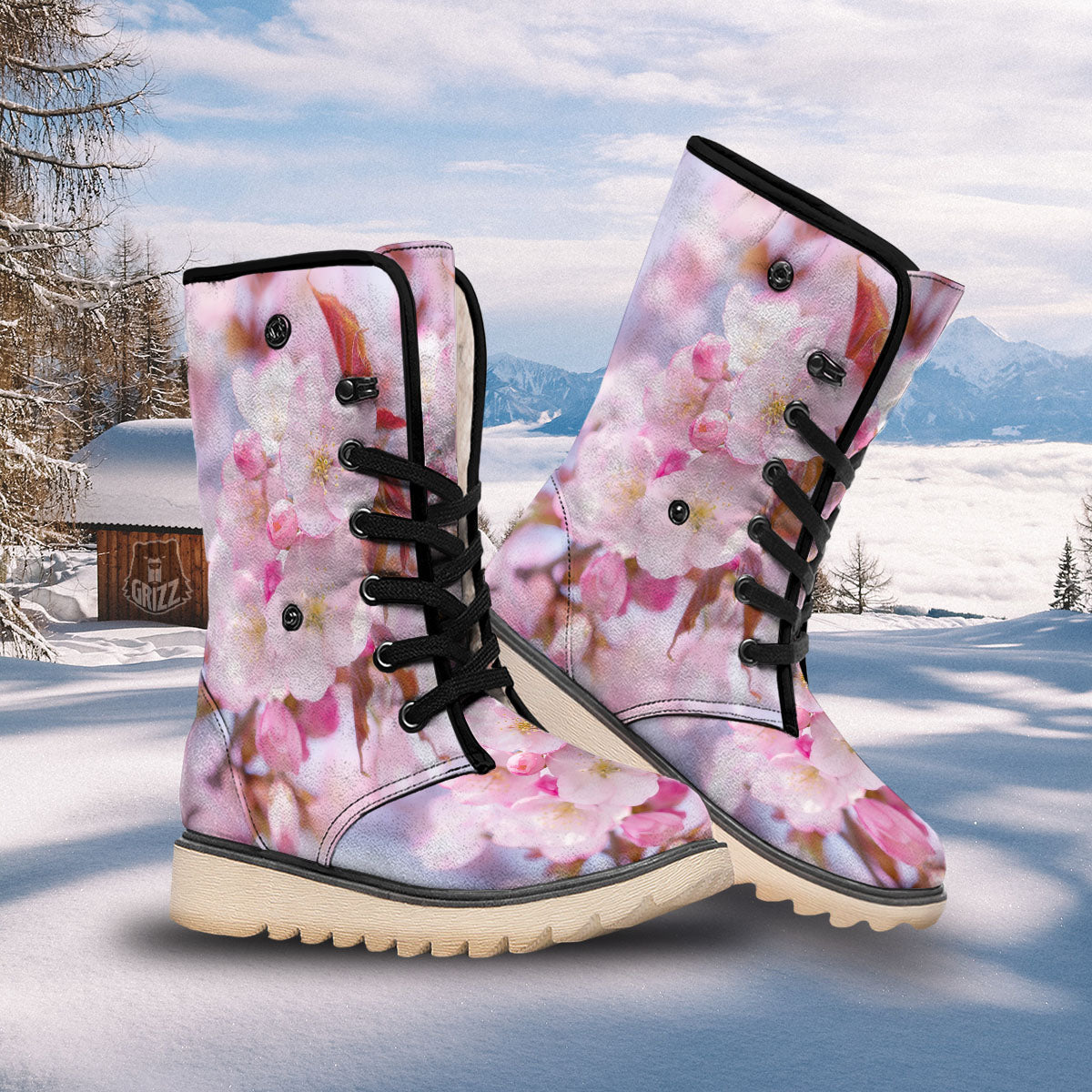 Cherry Blossom Sakura Flower Print Snow Boots-grizzshop