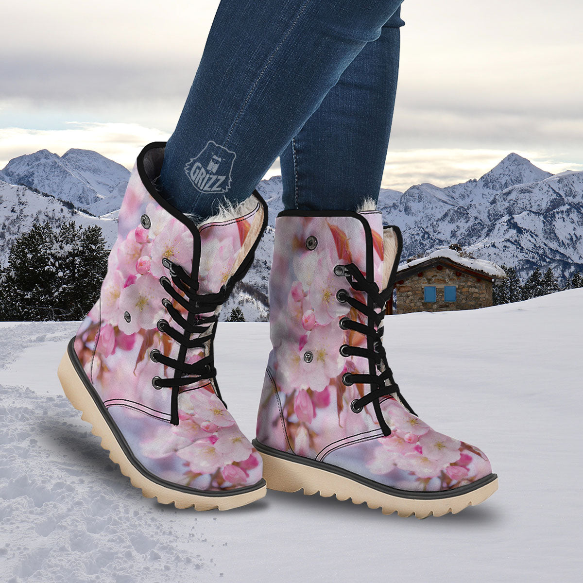 Cherry Blossom Sakura Flower Print Snow Boots-grizzshop