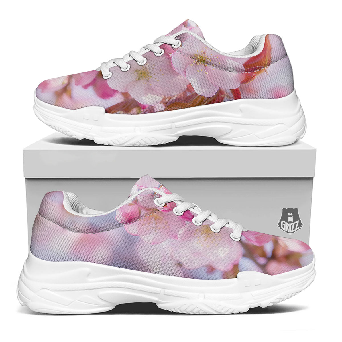 Cherry Blossom Sakura Flower Print White Chunky Shoes-grizzshop