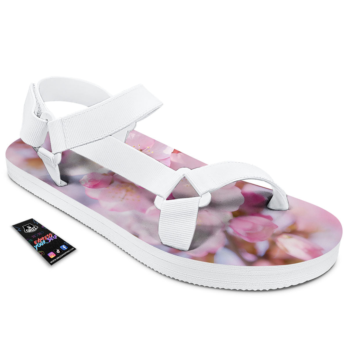 Cherry Blossom Sakura Flower Print White Open Toe Sandals-grizzshop