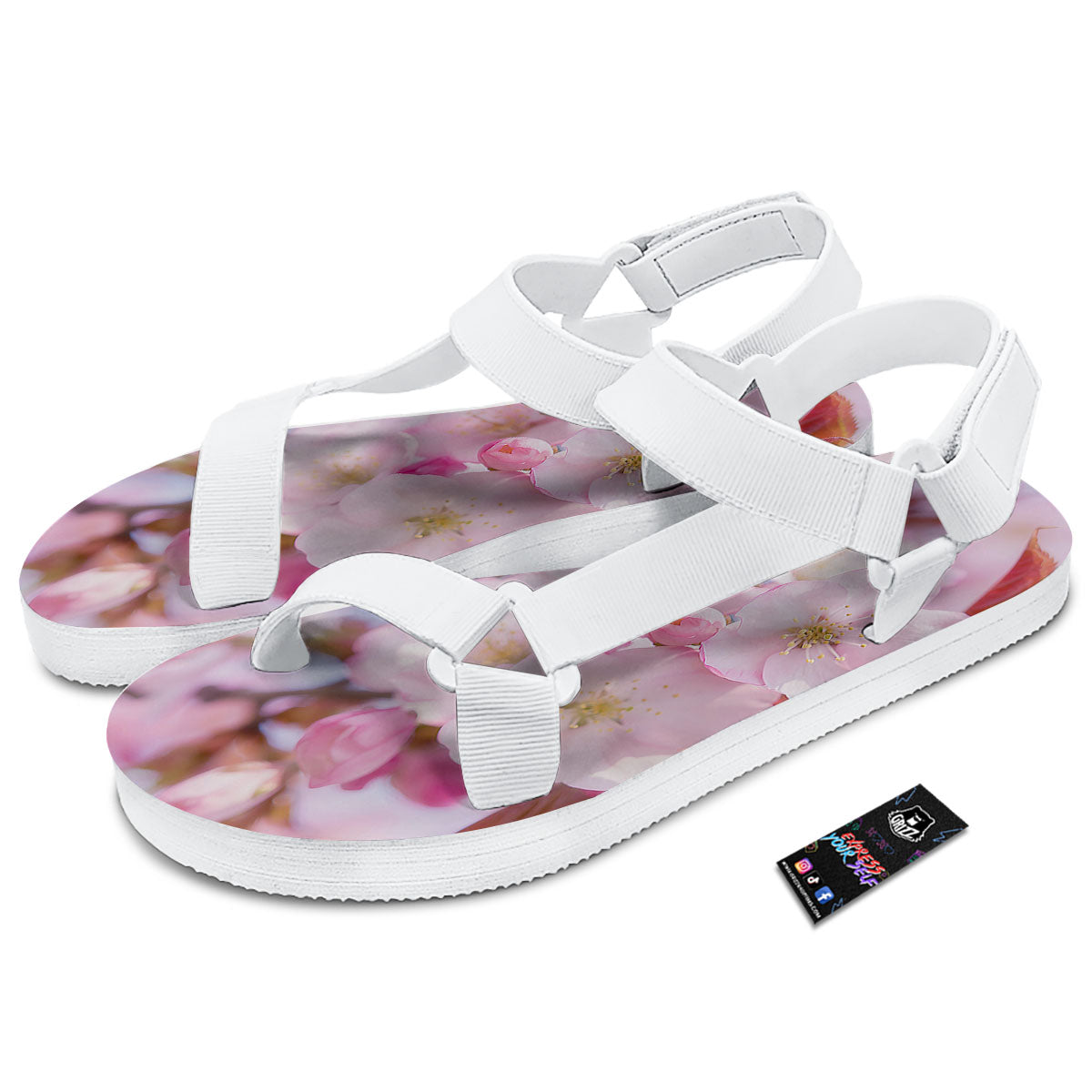Cherry Blossom Sakura Flower Print White Open Toe Sandals-grizzshop