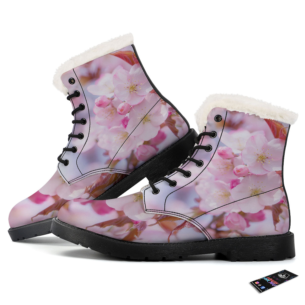 Cherry Blossom Sakura Flower Print Winter Boots-grizzshop