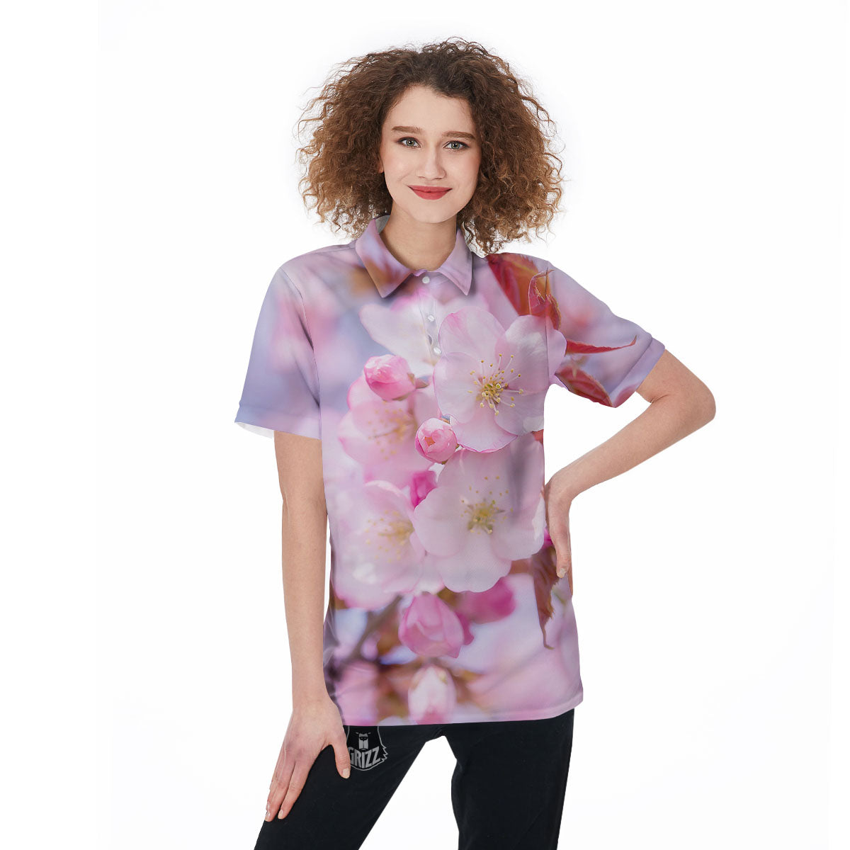 Cherry Blossom Sakura Flower Print Women's Golf Shirts-grizzshop