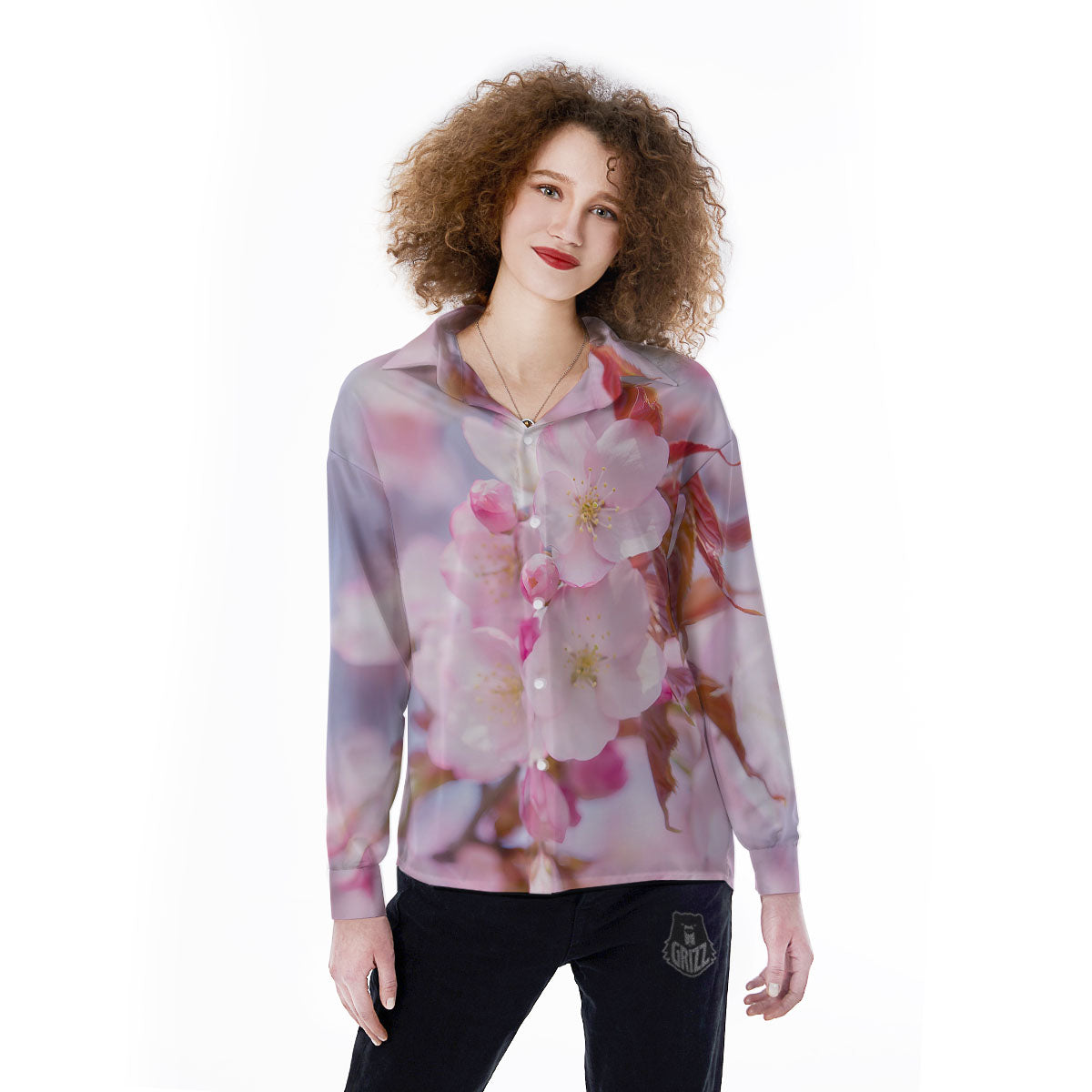 Cherry Blossom Sakura Flower Print Women's Long Sleeve Shirts-grizzshop