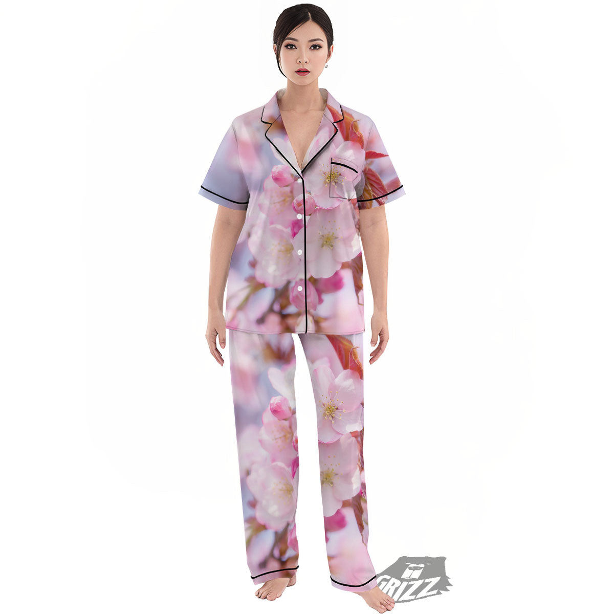 Cherry Blossom Sakura Flower Print Women's Pajamas Set-grizzshop