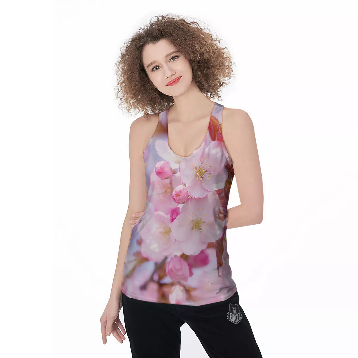 Cherry Blossom Sakura Flower Print Women's Racerback Tank Top-grizzshop