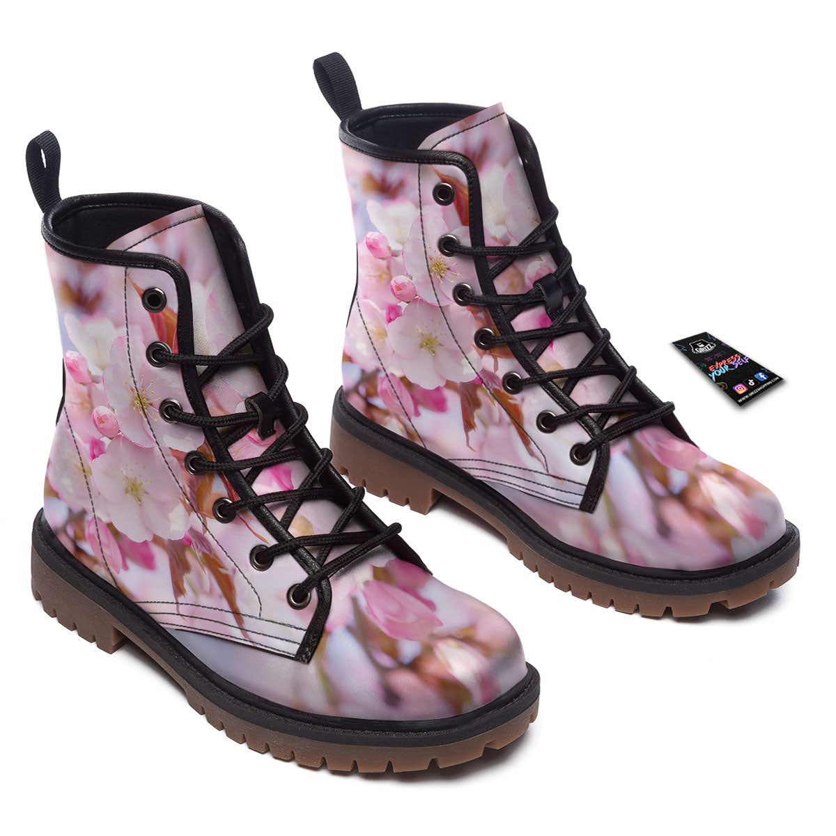 Cherry Blossom Sakura Flower Print Work Boots-grizzshop