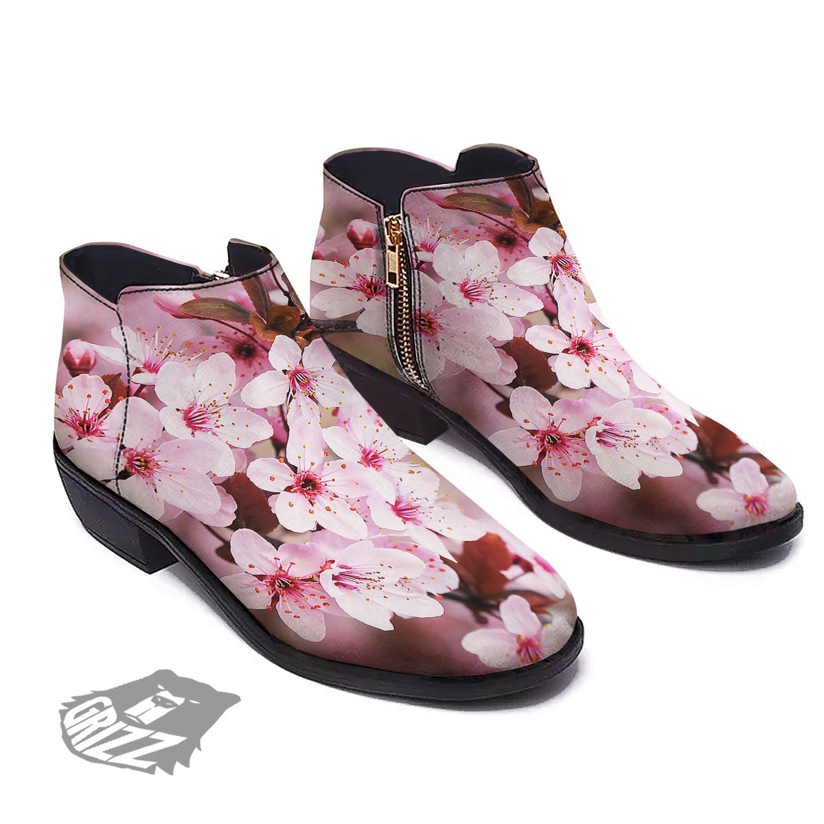 Cherry Blossom Sakura Print Ankle Boots-grizzshop