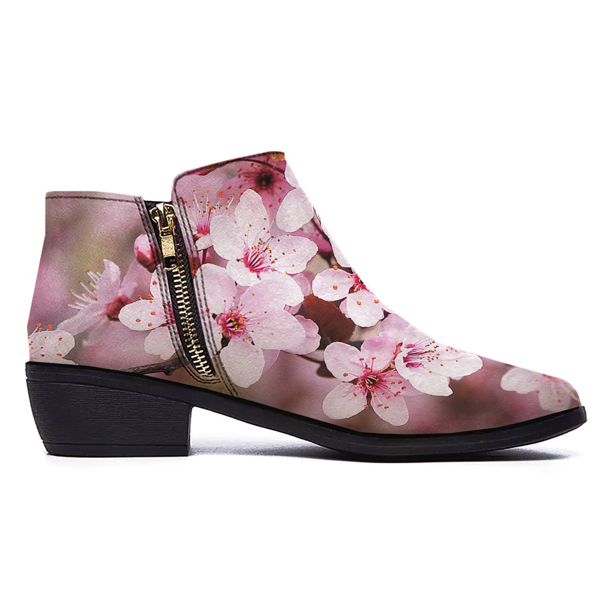 Cherry Blossom Sakura Print Ankle Boots-grizzshop