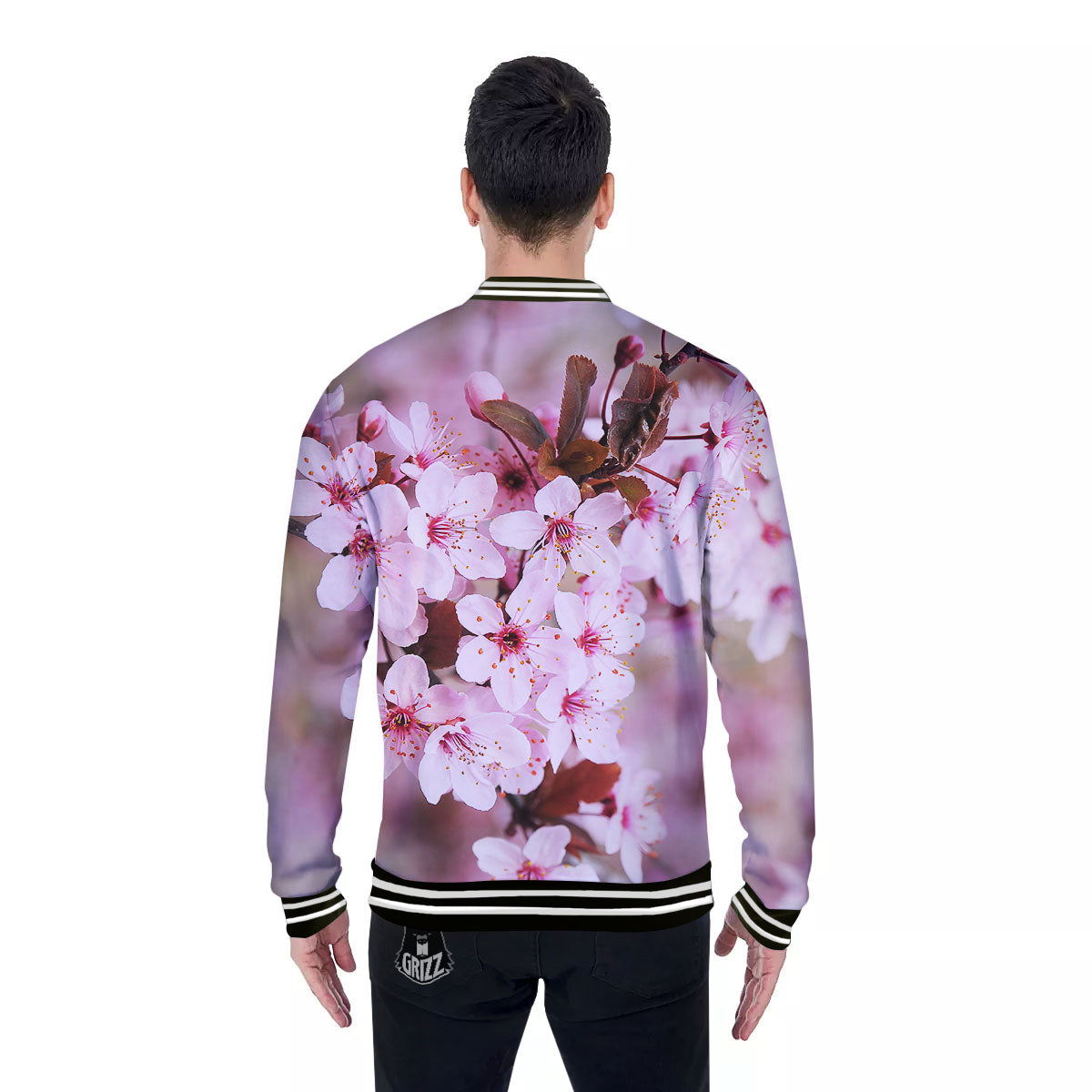 Cherry Blossom Sakura Print Baseball Jacket-grizzshop