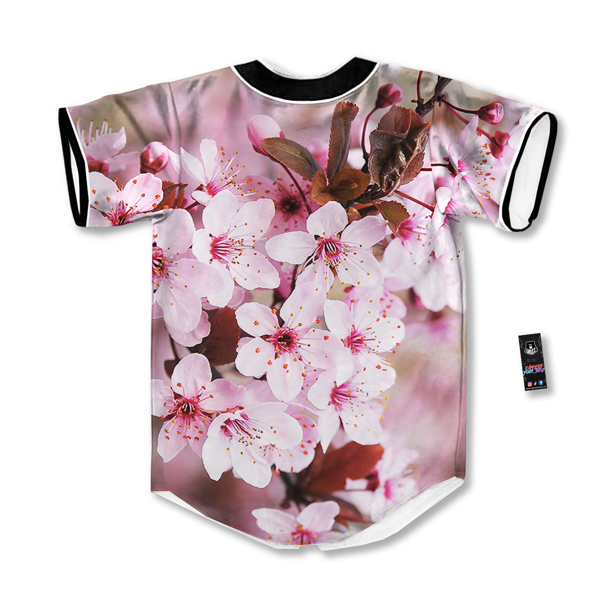 Cherry Blossom Sakura Print Baseball Jersey-grizzshop