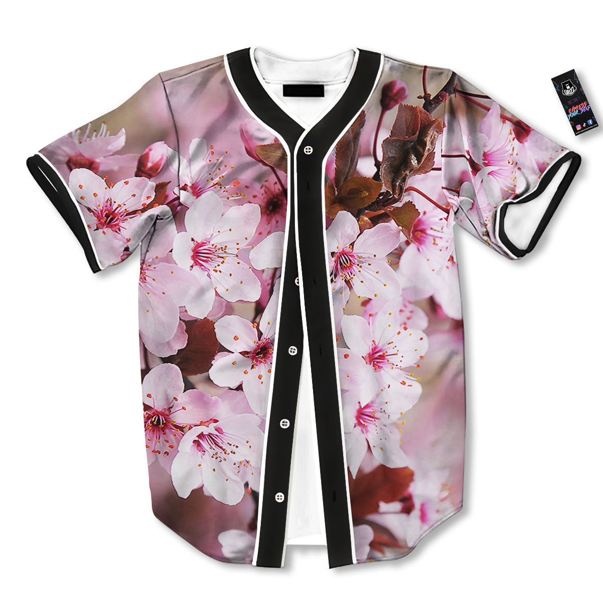 Cherry Blossom Sakura Print Baseball Jersey-grizzshop