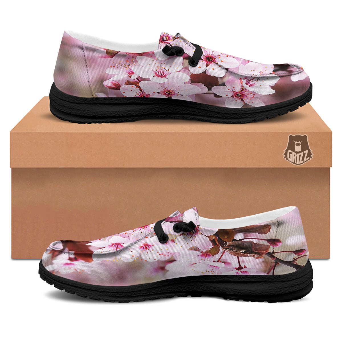 Cherry Blossom Sakura Print Black Loafers-grizzshop