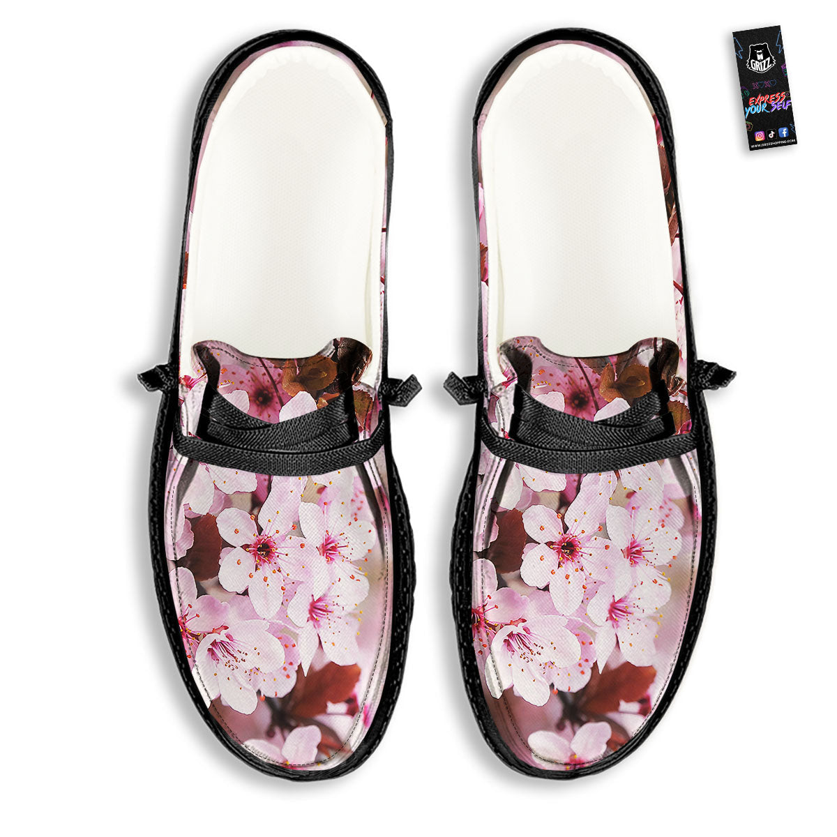 Cherry Blossom Sakura Print Black Loafers-grizzshop