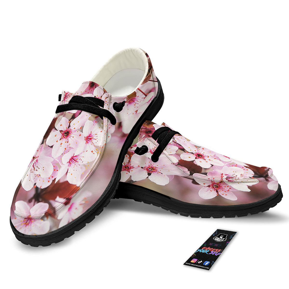 Cherry Blossom Sakura Print Black Loafers-grizzshop