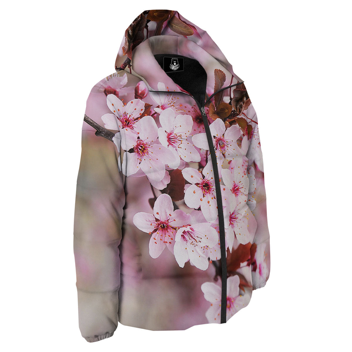 Cherry Blossom Sakura Print Down Jacket-grizzshop