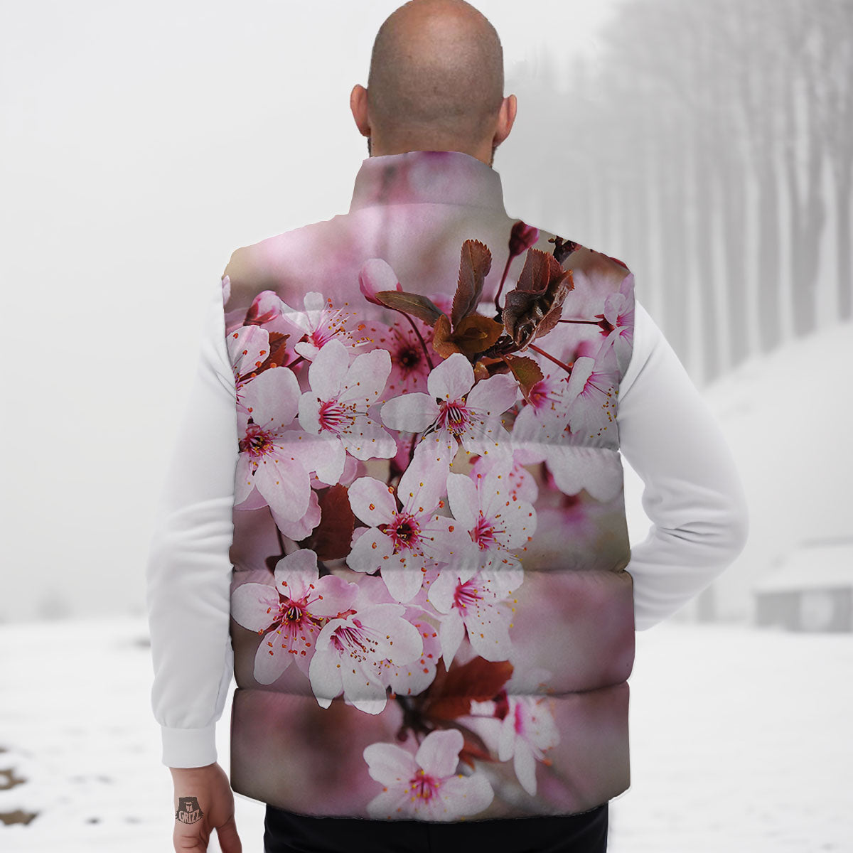 Cherry Blossom Sakura Print Down Vest