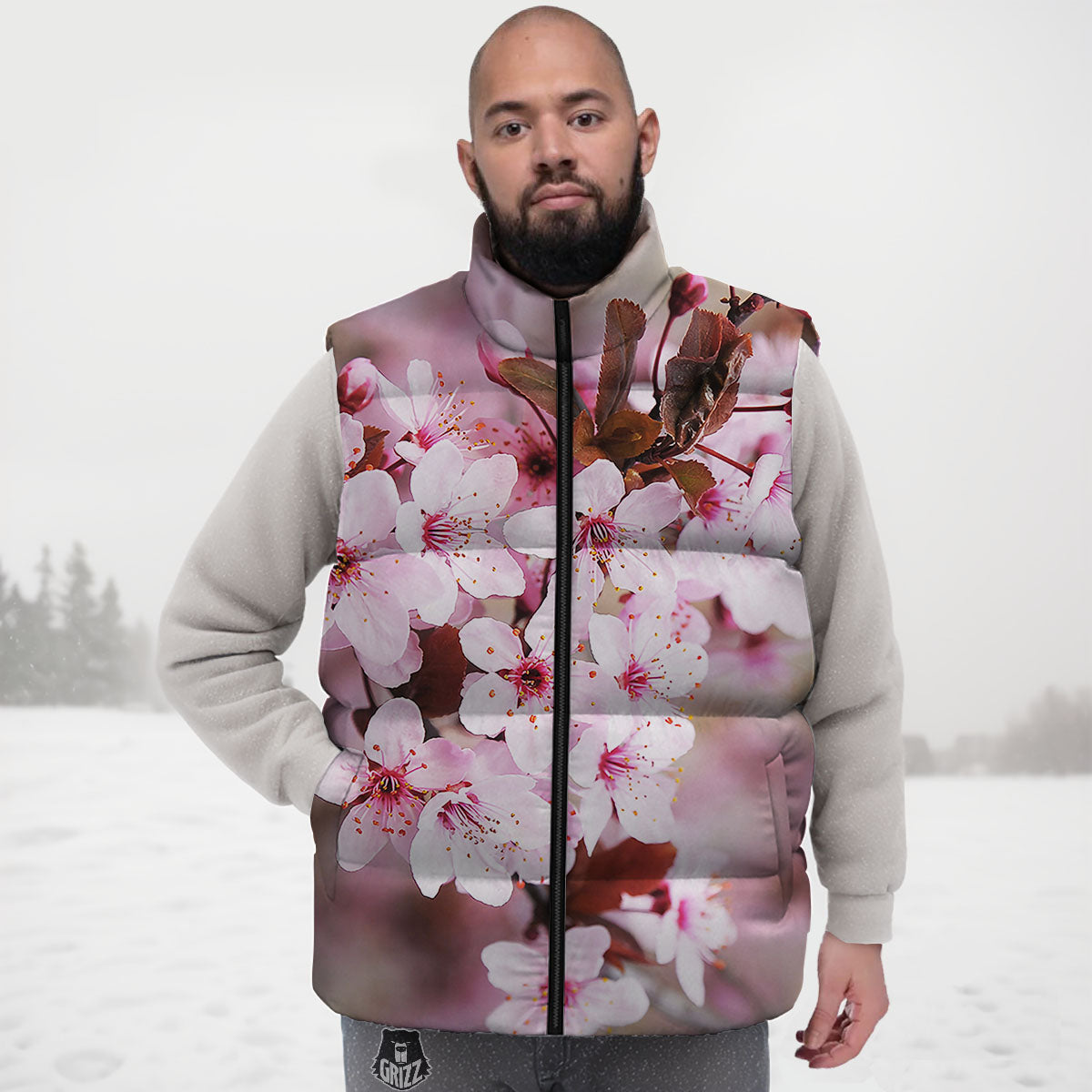Cherry Blossom Sakura Print Down Vest