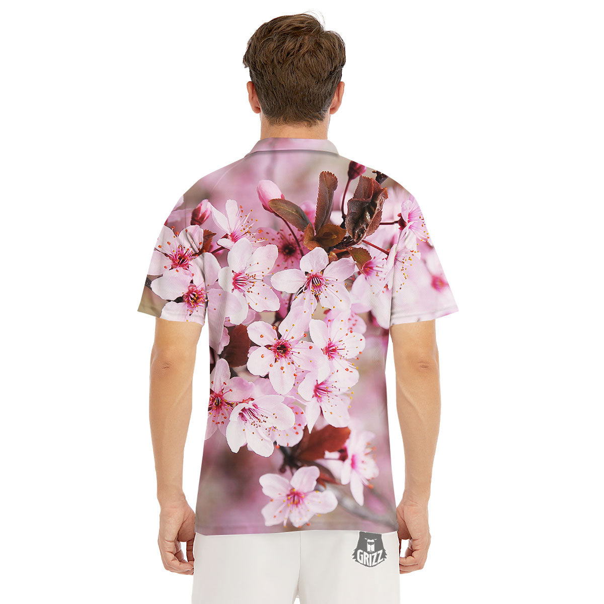 Cherry Blossom Sakura Print Men's Golf Shirts-grizzshop