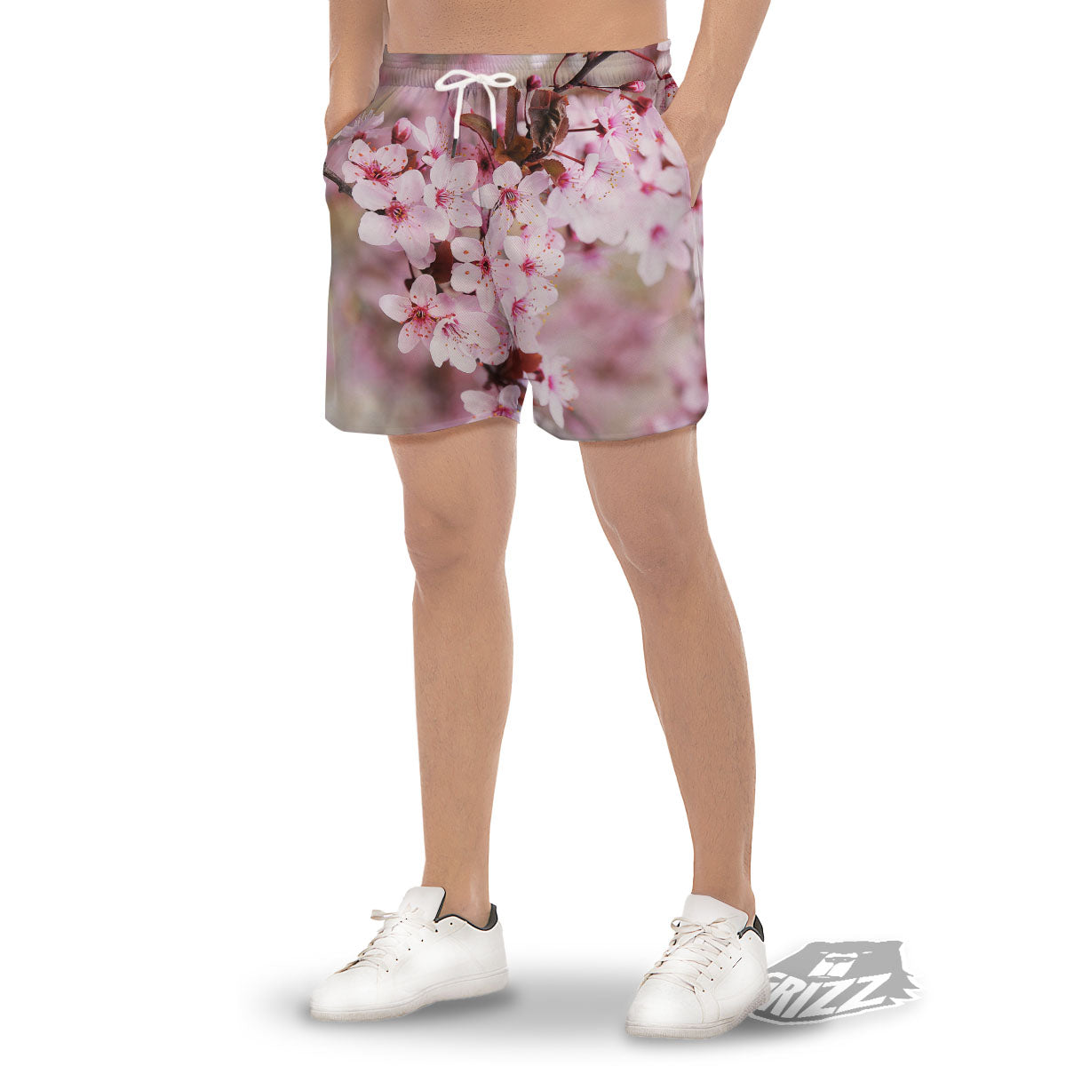 Cherry Blossom Sakura Print Men's Gym Shorts-grizzshop