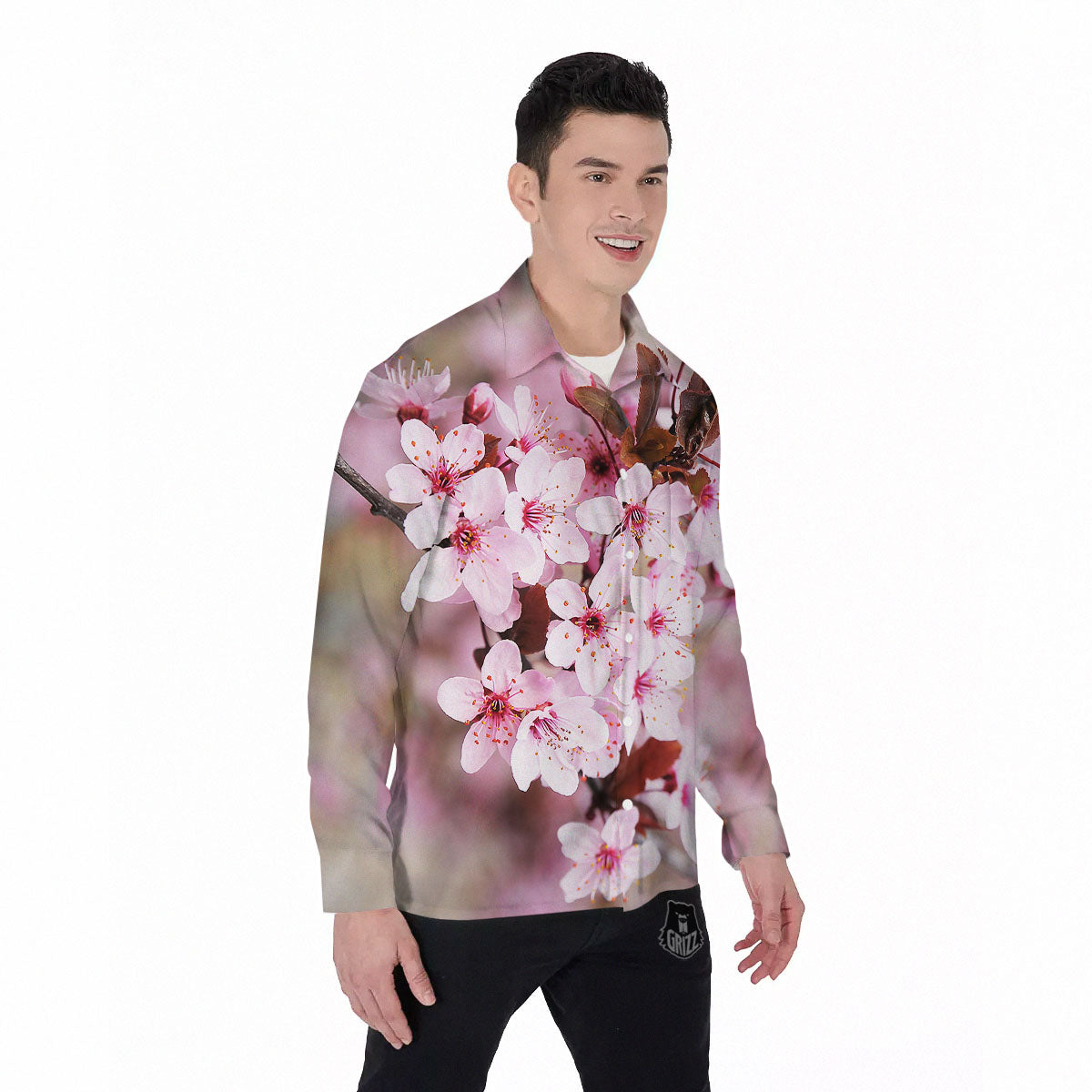 Cherry Blossom Sakura Print Men's Long Sleeve Shirts-grizzshop