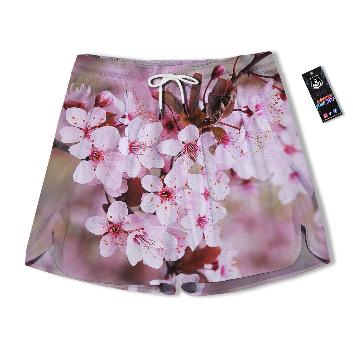 Cherry Blossom Sakura Print Men's Running Shorts-grizzshop