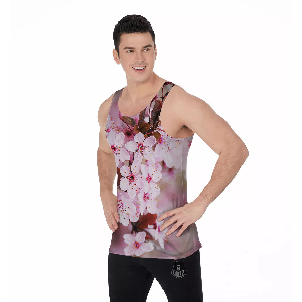 Cherry Blossom Sakura Print Men's Tank Top-grizzshop