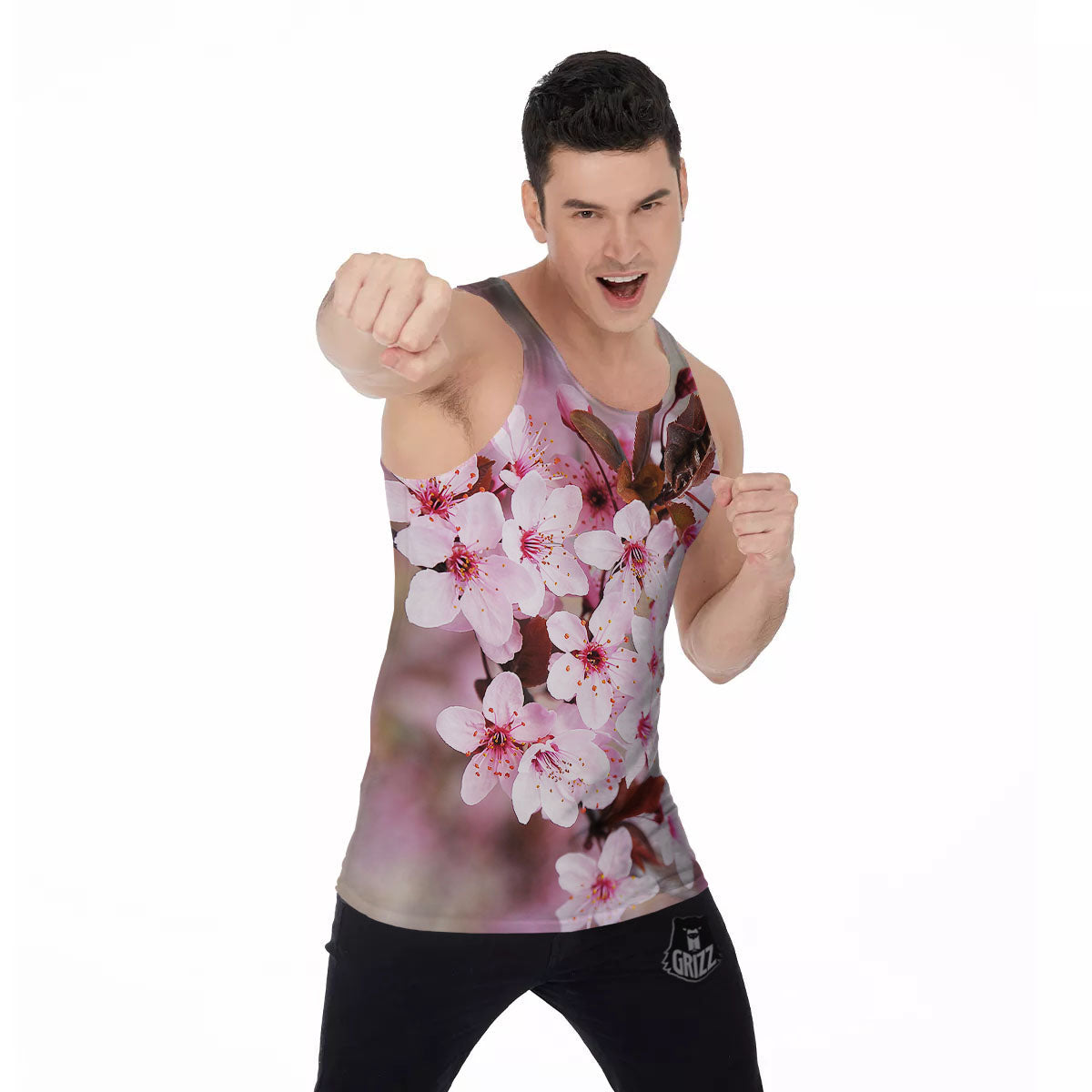 Cherry Blossom Sakura Print Men's Tank Top-grizzshop