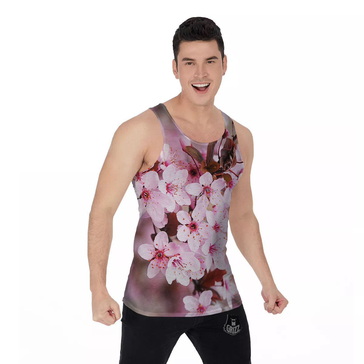 Cherry Blossom Sakura Print Men's Tank Top-grizzshop