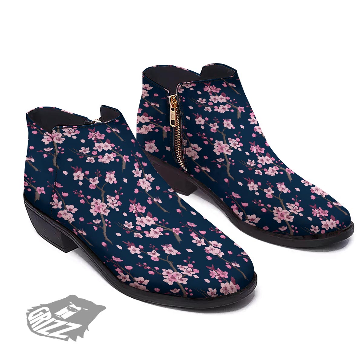 Cherry Blossom Sakura Print Pattern Ankle Boots-grizzshop