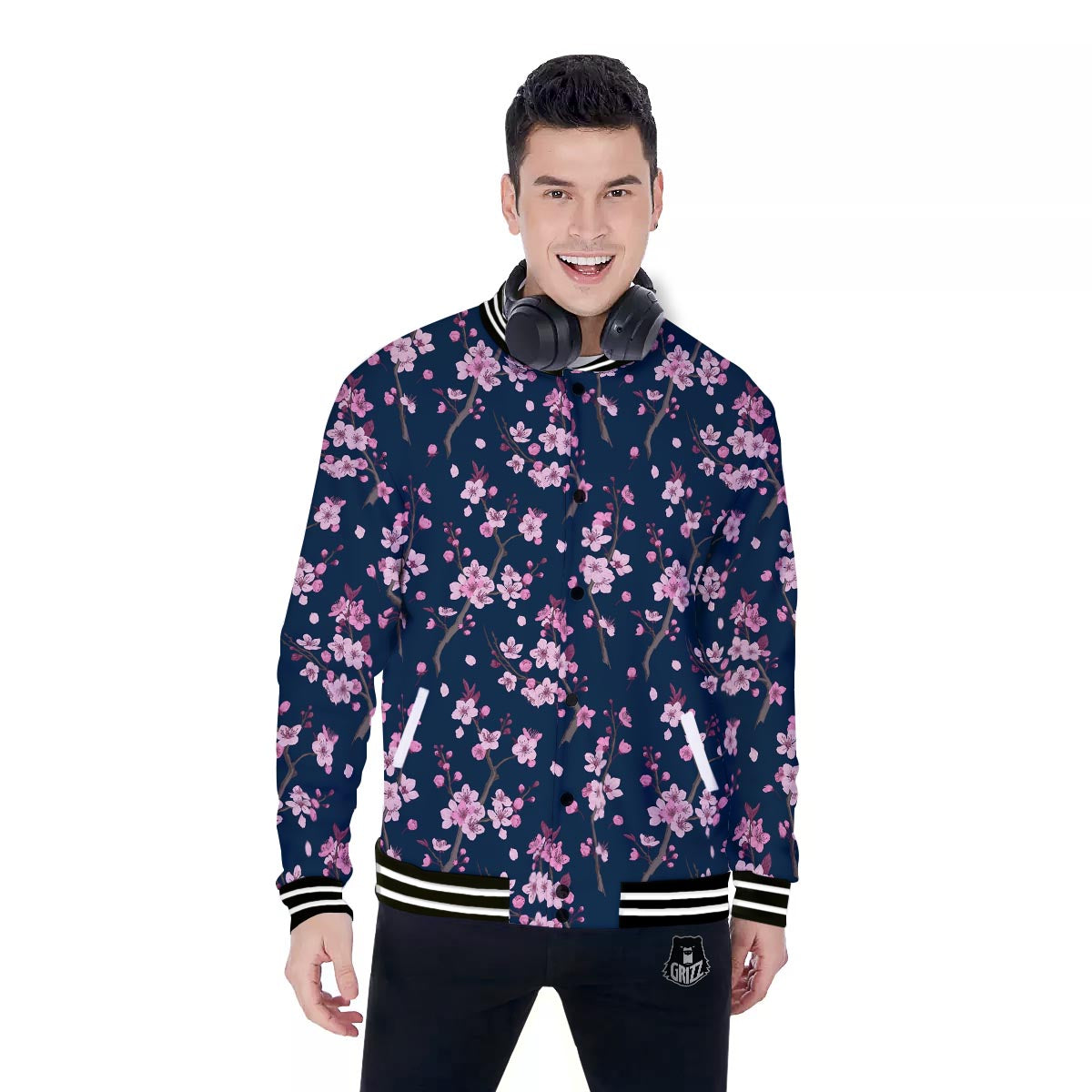Cherry Blossom Sakura Print Pattern Baseball Jacket-grizzshop