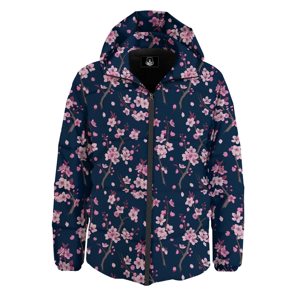 Cherry Blossom Sakura Print Pattern Down Jacket-grizzshop