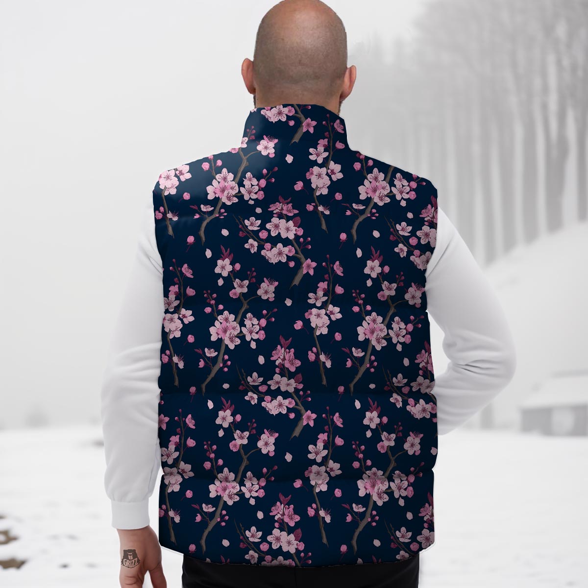 Cherry Blossom Sakura Print Pattern Down Vest