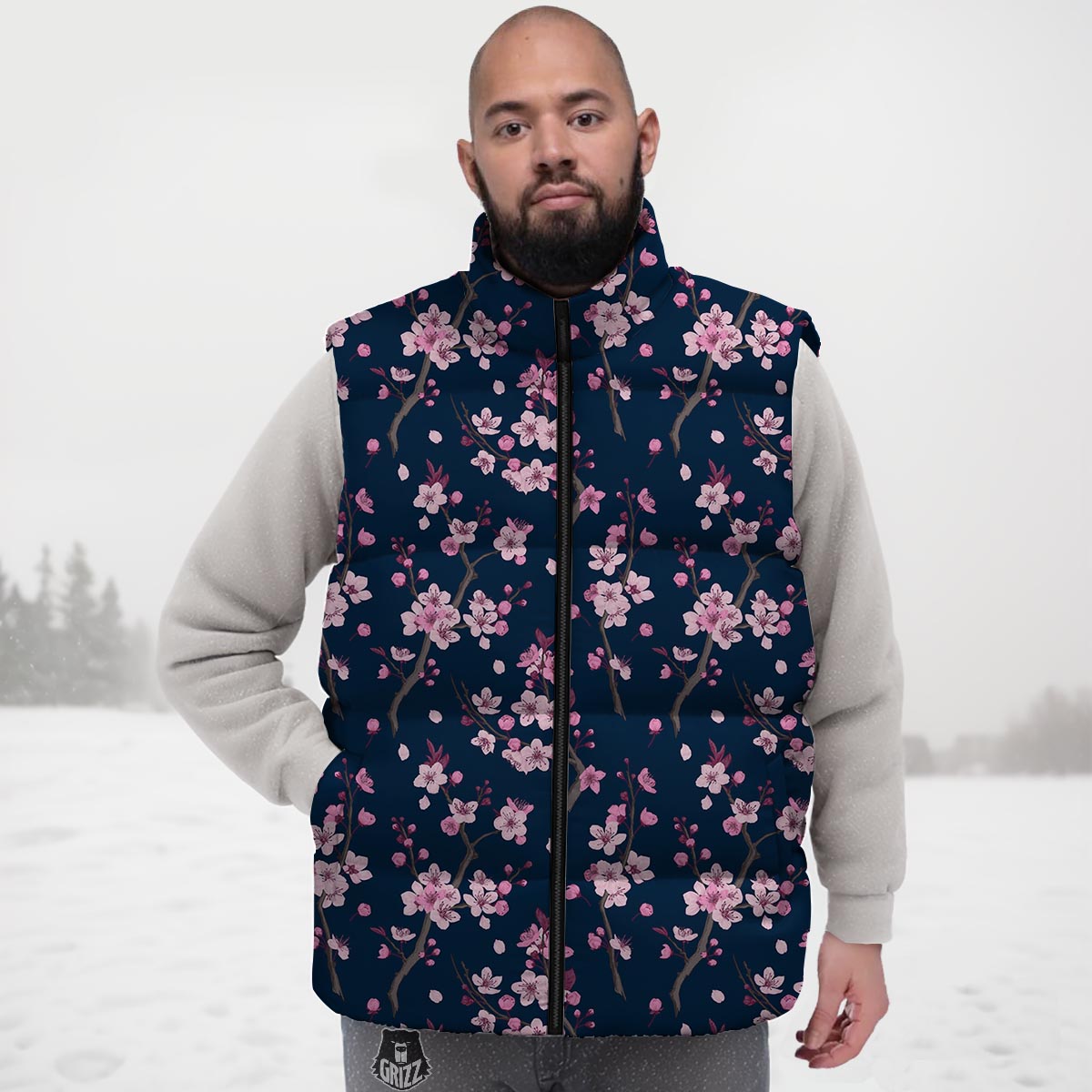 Cherry Blossom Sakura Print Pattern Down Vest