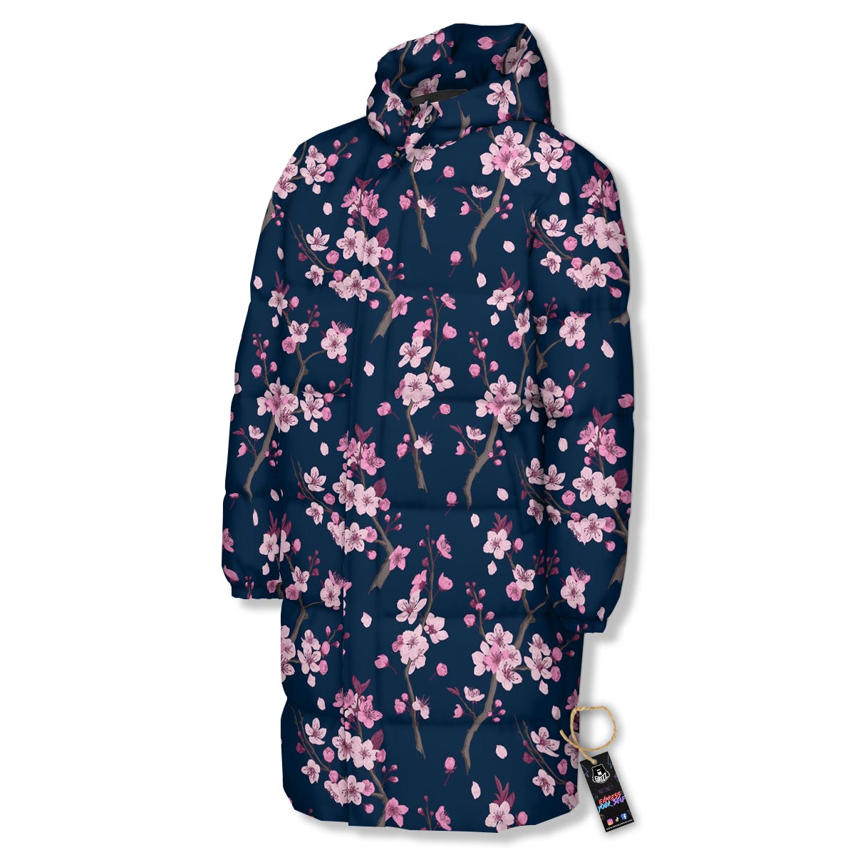 Cherry Blossom Sakura Print Pattern Long Down Jacket-grizzshop
