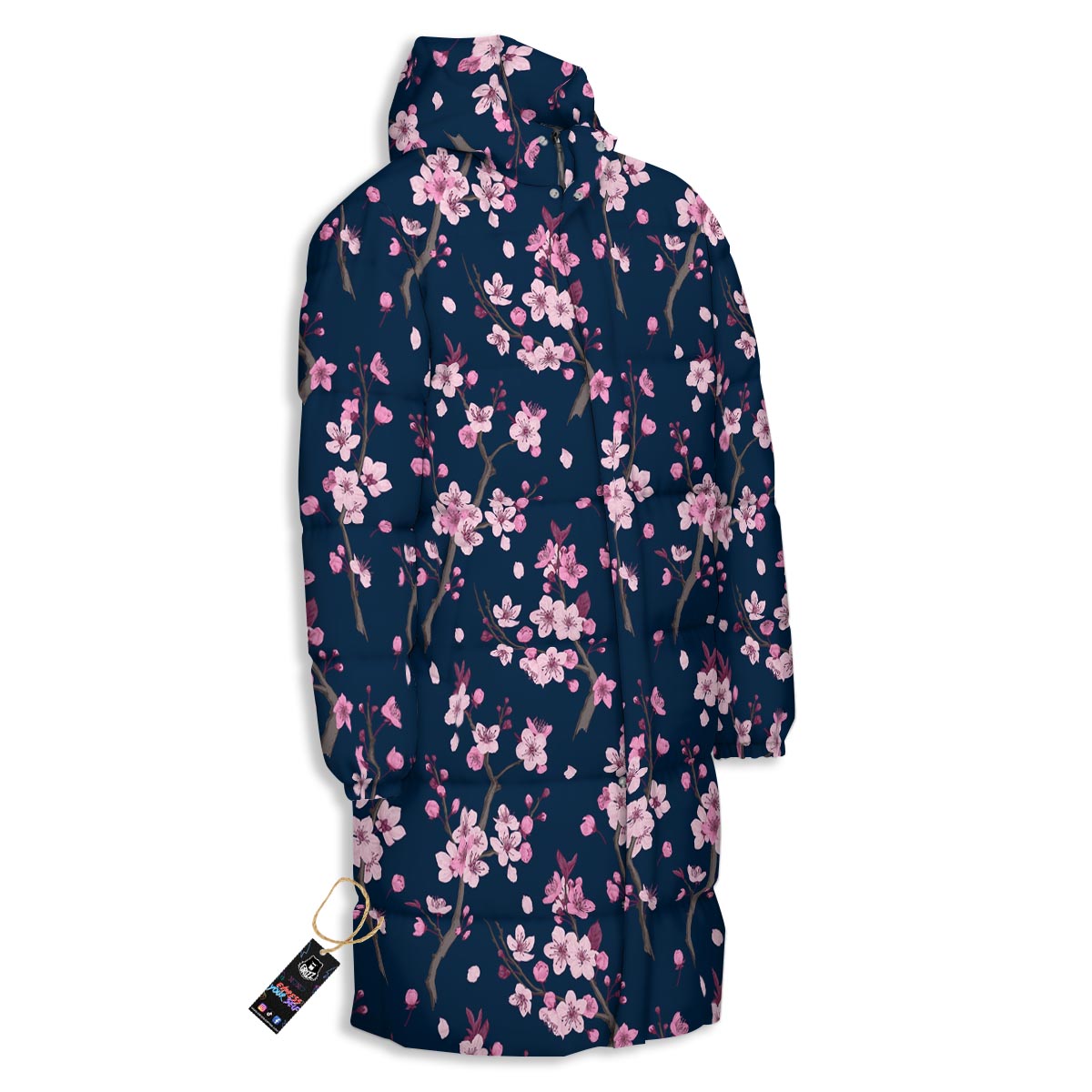 Cherry Blossom Sakura Print Pattern Long Down Jacket-grizzshop