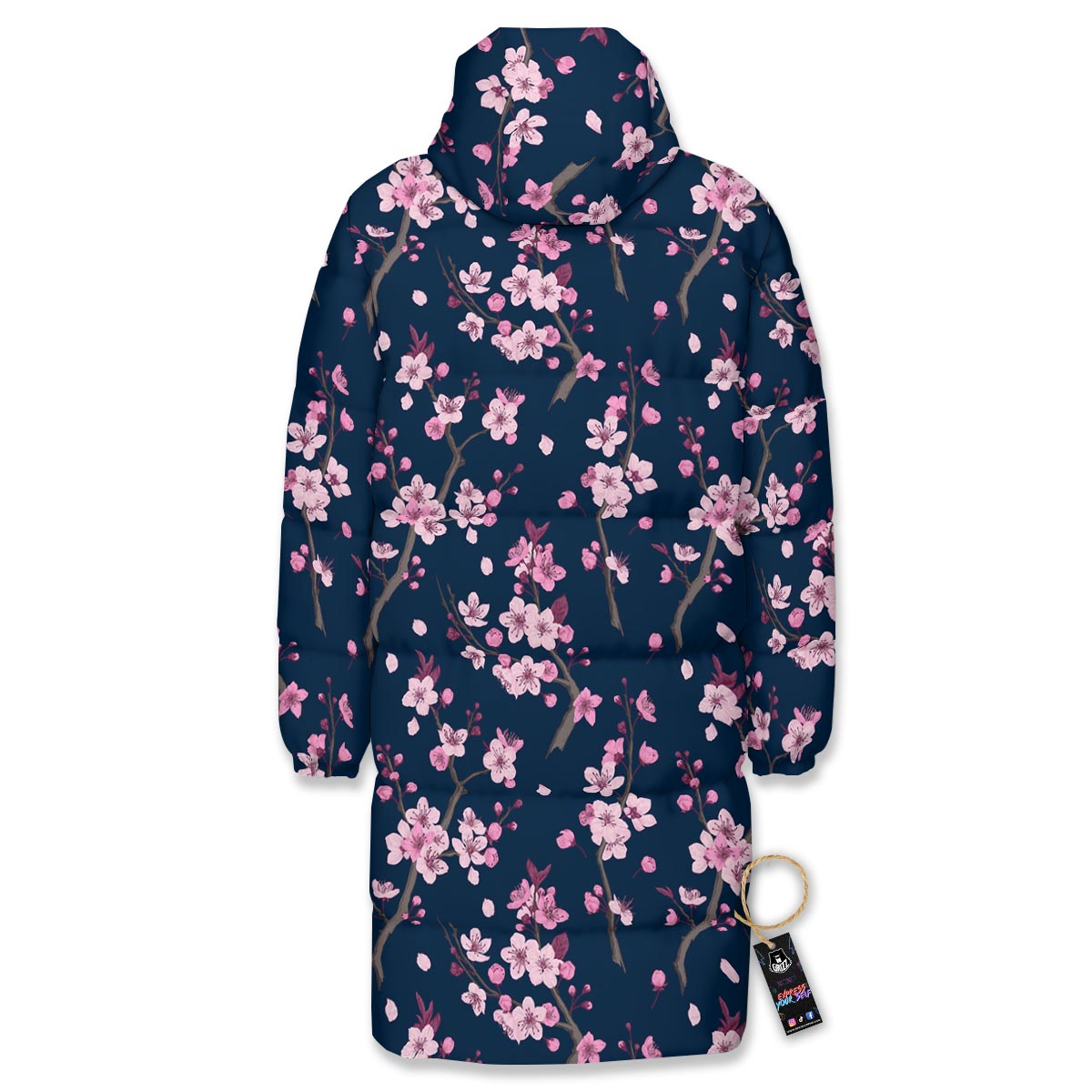 Cherry Blossom Sakura Print Pattern Long Down Jacket-grizzshop