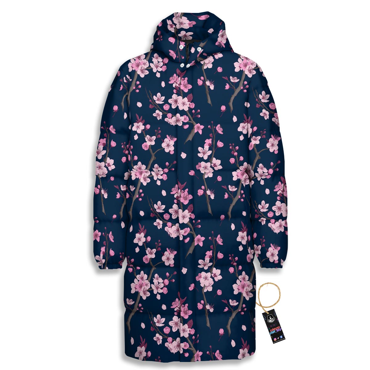 Cherry Blossom Sakura Print Pattern Long Down Jacket-grizzshop