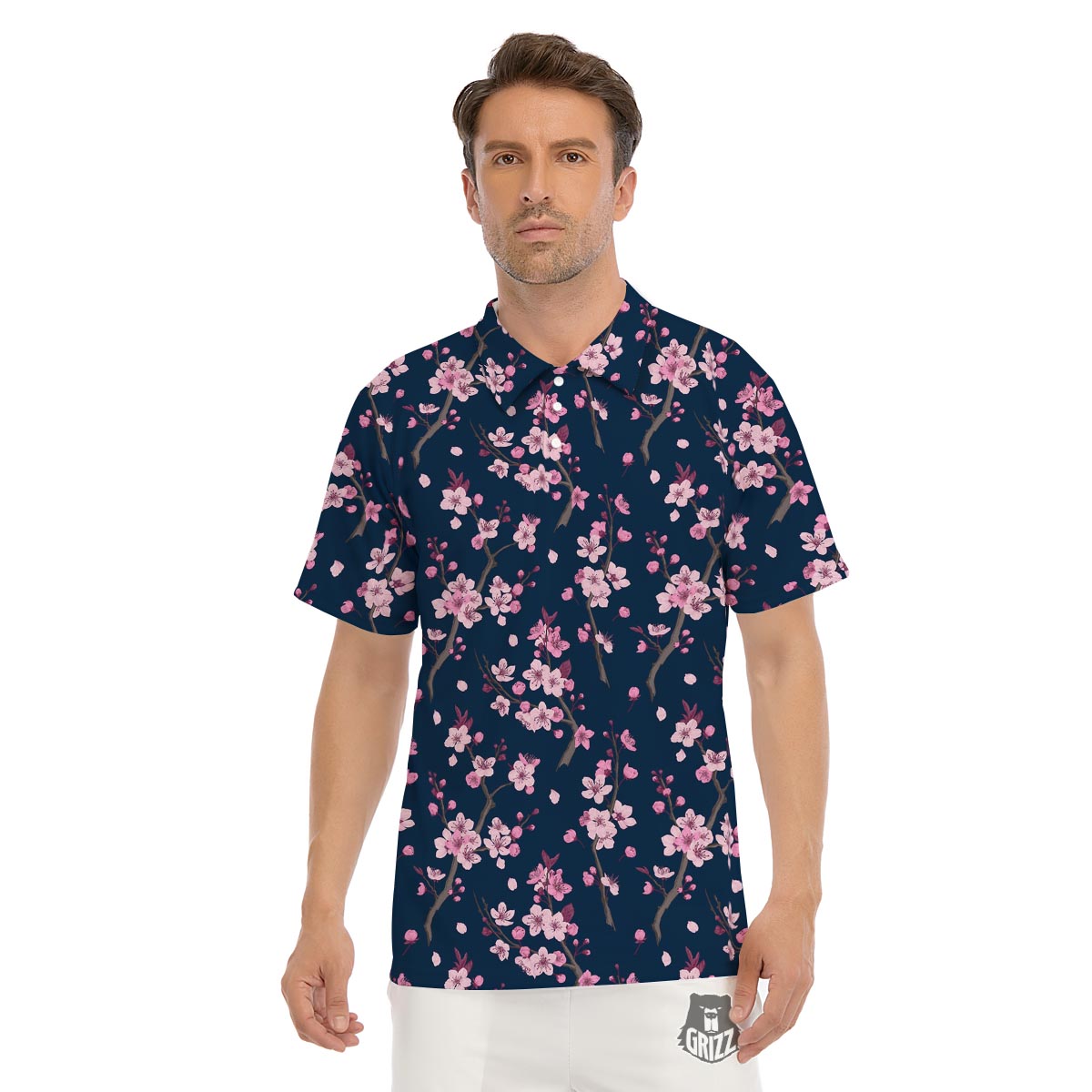 Cherry Blossom Sakura Print Pattern Men's Golf Shirts-grizzshop