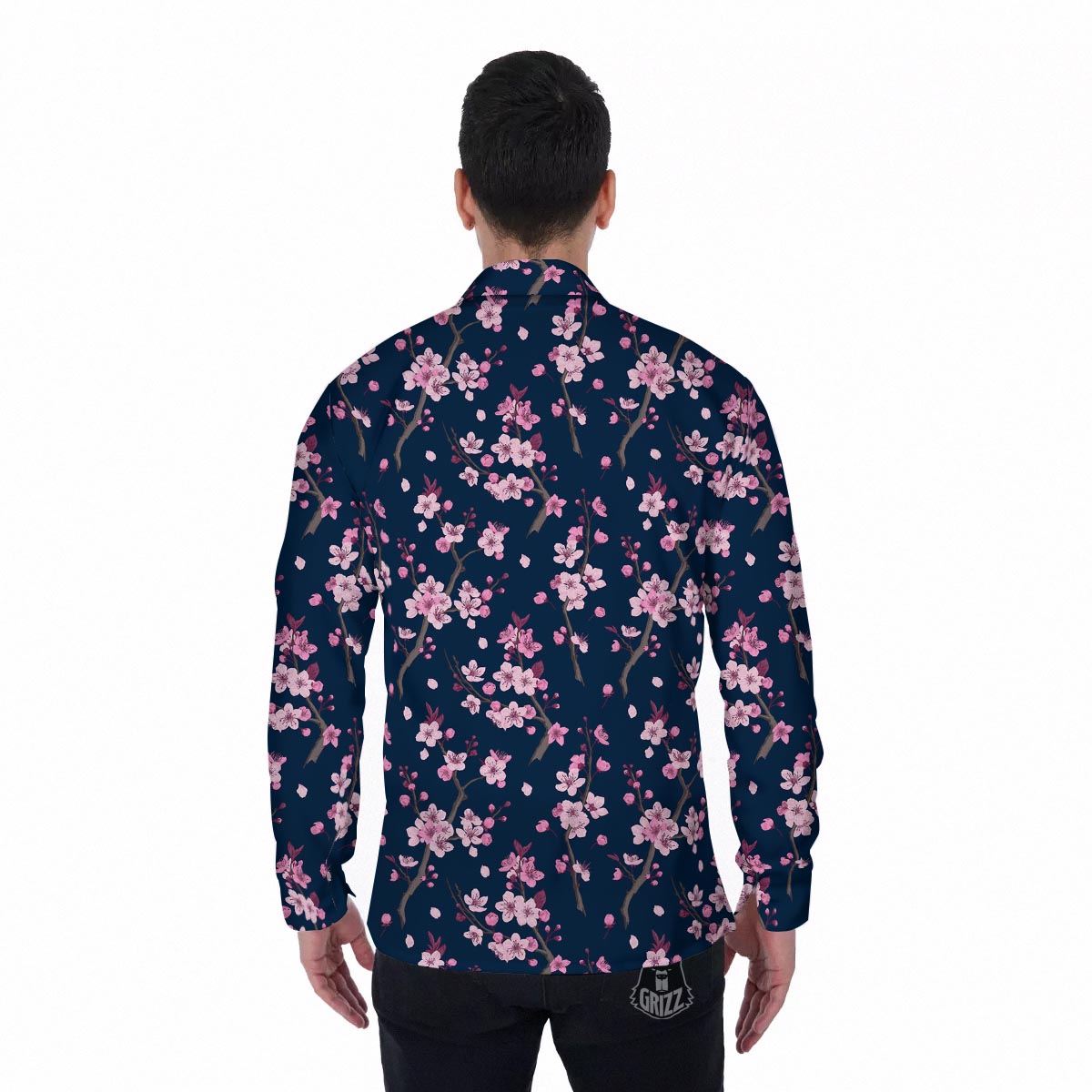 Cherry Blossom Sakura Print Pattern Men's Long Sleeve Shirts-grizzshop
