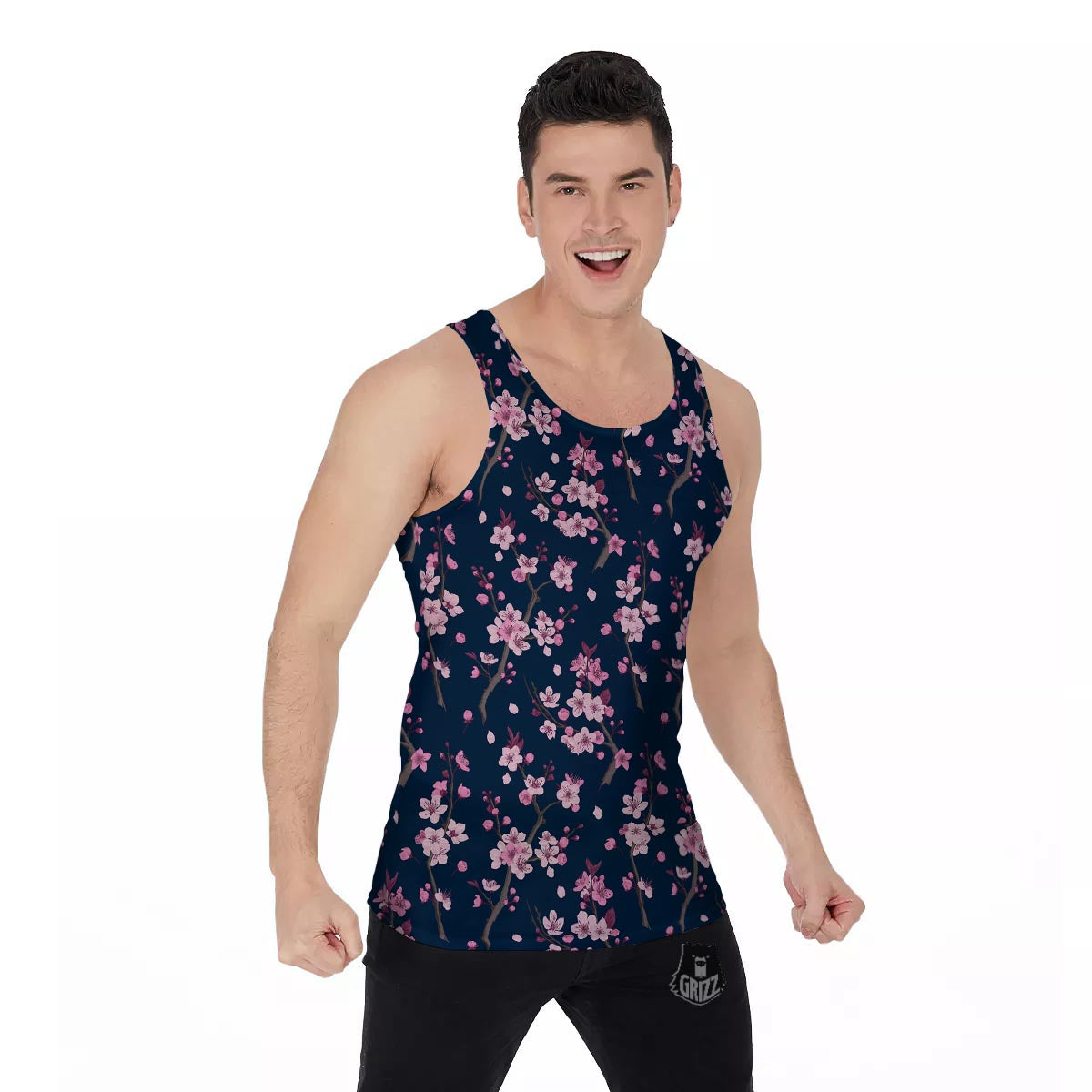 Cherry Blossom Sakura Print Pattern Men's Tank Top-grizzshop