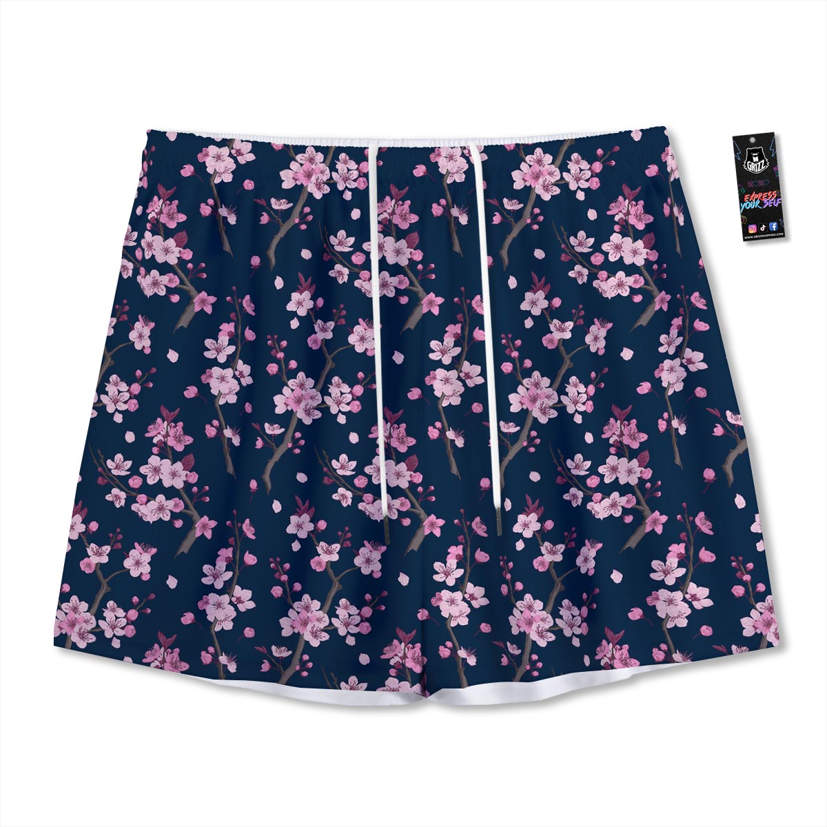 Cherry Blossom Sakura Print Pattern Mesh Shorts